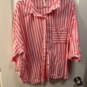 Women's Pink and White Striped Pajama Shirt